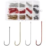 Dr.Fish 300 Pieces/Box Aberdeen Hooks Assortment, Freshwater Fishing Hooks, Long Shank Light Wire Fishing...