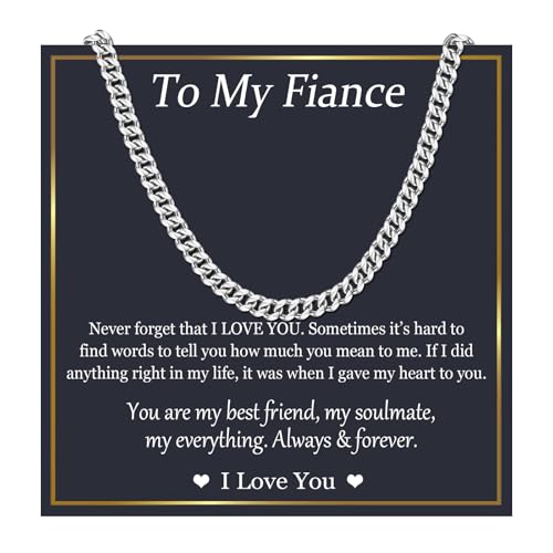 Chaîne cubaine pour fiancé EPIRORA en argent sterling - Collier I Love You pour lui