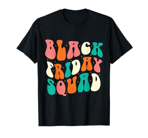 Friday Squad Black Retro Groovy Hippie Shopping Team T-Shirt