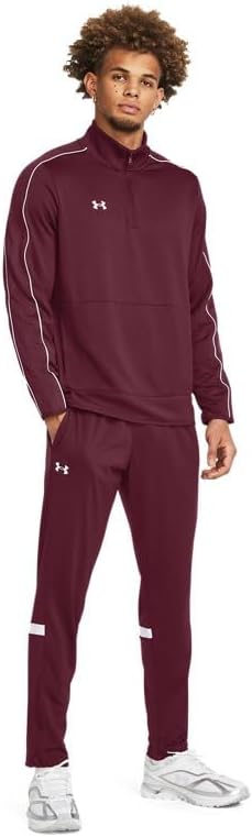Under Armour Mens UA Knit Warm Up Team Pants - Moisture Wicking 4XLT Maroon-White - Image 3