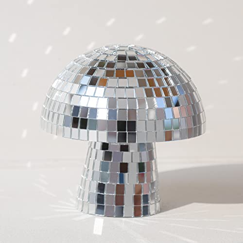 7 INCH Disco Mushroom Light, Silver Mirror Tiles Mushroom Decor for Retro Party Decorations, Dopamine Decor, Disco Ball Decor