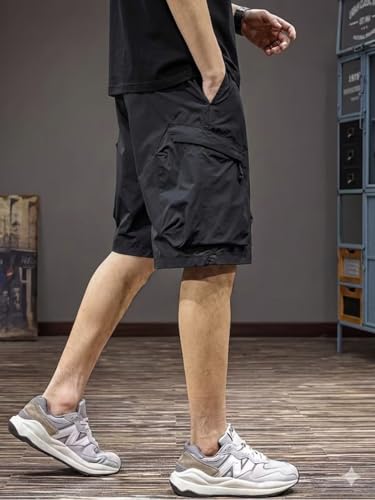 Image of Men's 100% Pure Cotton Cargo Shorts | Regular Fit Solid Knee Length Shorts with Multiple Utility Pockets | Casual Outdoor Summer Shorts for Men
