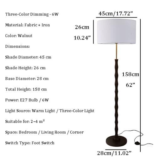 Lámpara de pie regulable con bombilla E27 de 6 W e interruptor de pedal 7