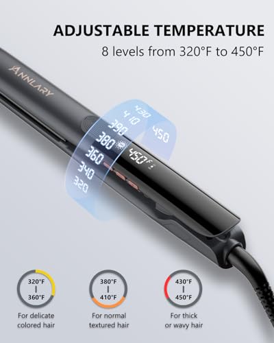 Image of Annlary Hair Straightener 1 Inch Flat Iron and Curler 2 in 1 Titanium Ceramic Ionic Dual Voltage Straightener with Heat-Resistant Silicone, for Less Frizz, Shinier & Smoother