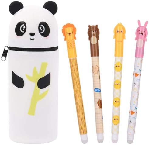 OFFCUP Silikon Federmäppchen Set Federtasche Teenager mit 4 Kugelschreiber | weich Mäppchen mit Reißverschluss Schulmäppchen Pencil Case Etui Schule Schulanfang Geschenke für Stude