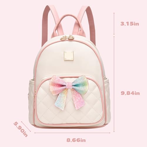 Image of I IHAYNER Mini Backpcak for Girls Small Bowknot Quilted Leather Backpack Purse for Women Travel Cute Trendy Stuff Gifts for Kids Pastel Pink