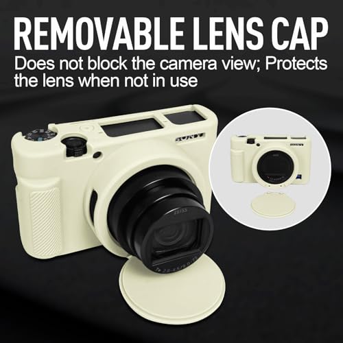 Image of Easy Hood Case for Sony DSC-RX100 IV V VI VII DSLR Camera, Silicone Camera Case Lightweight Soft Carrying Cover with Removable Lens Cover (Beige)