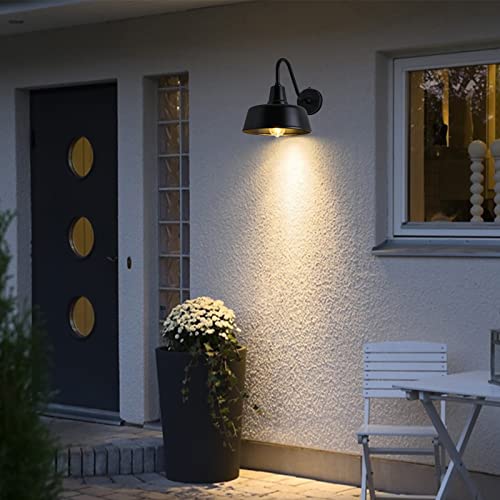 Image of Barn Lights Outdoor Gooseneck Lighting, Dusk to Dawn Black Exterior Barn Lights for House, Farmhouse Wall Lighting Fixtures with Sensor for Porch Garage (1, 11 inch Diameter)