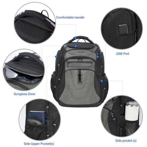 Image of KROSER TSA Friendly Travel Laptop Backpack 18.4 inch XXXL Gaming Backpack Water-Repellent College Daypack Business Backpack with RFID Pockets & USB Port for Men /Women-Black /Army Green