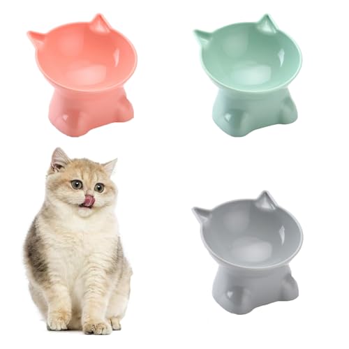 3 Pièces Flamingo Gamelle, Gamelle Chat,Bol Double Réglable, Gamelle Surélevée Chat, Un Chacun pour Le Bleu-Gris, Le Rose Et Le Vert, Protéger La Santé...