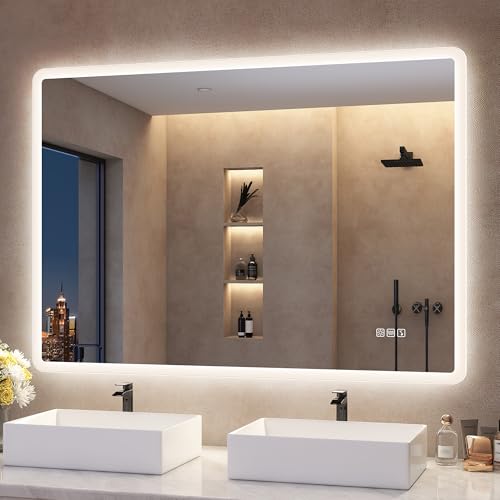S'bagno Espejo-Baño-con-Luz 100x70cm, Espejo-Baño-Led-Bluetooth, Antivaho, 3...