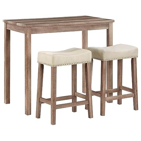 OSP Home Furnishings Celina Farmhouse Counter Height Dining Set, 3-Piece, Woodgrain Natural Wood Finsh Cover
