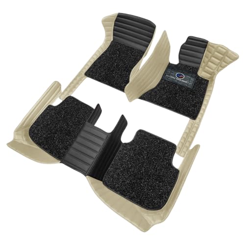 Image of Autofurnish Combination 9D Car Mat Full Set for KIA Seltos (Manual 2026 || Luxury Leather Dual-Stitch Full Set 9D Car Floor Mat || 100% Waterproof || Color : Black HC-Beige