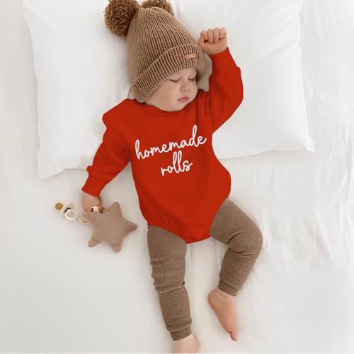 Infant Girls Homemade Rolls Bubble Romper Thanksgiving Day Toddler Crewneck Sweatshirt Onesie Baby Bodysuit Outfit3