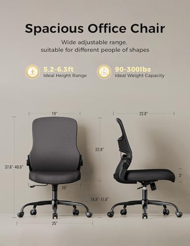 Office Chair, Mesh Ergonomic Desk Chairs, Lumbar Support, Adjustable Height, Armless, Swivel Function and Smooth-Rolling Wheels for Home, Office and Gaming (Black) image 6