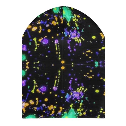 Rainbow of Neon Paint Splatters Kids Beanie Hat for for Girls Boys Children Cap Winter Knitted Chemo Cancer Headwear Accessories Gifts Decoration3