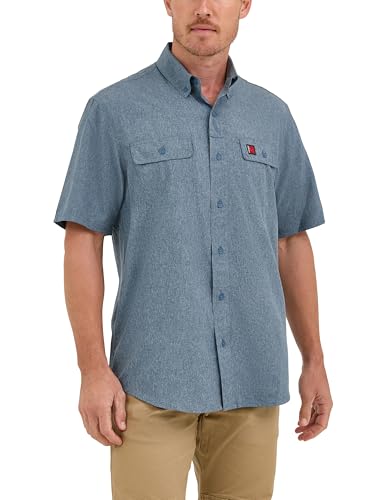 Wrangler Riggs Workwear Men's Short-Sleeve Vented Button-Down Work Shirt, Blue Nights Heather, Large