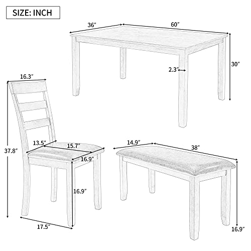 Merax 6-Piece Kitchen Simple Wooden Dining Table Set With 4 Upholstered Chairs And 1 Bench, Espresso_Fabric Cushion #TOP5