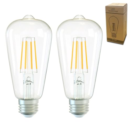 Xnordcaper E27 Dimmable Vintage Edison LED Light Bulbs, 4W Energy Saving ST64 LED Filament Light Bulbs Clear Glass 2700k Warm White E27 Squirrel Cage Retro Edison Screw Bulbs, 40W Equivalent, 2Pack