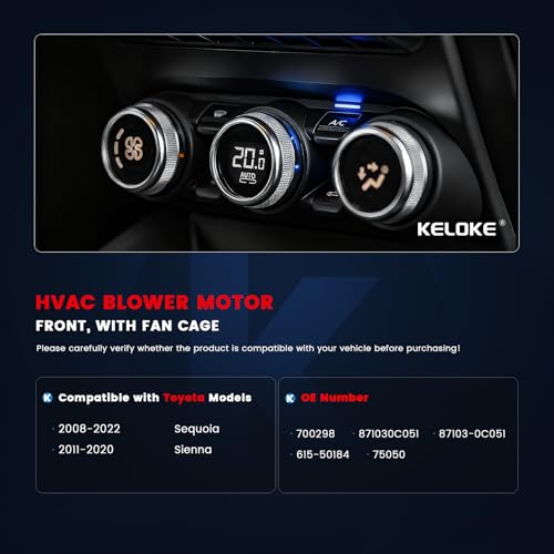 Image of KELOKE Front HVAC Heater Blower Motor Fan with Brushless Motor Compatible with Toyota Sequoia 2008-2022, Sienna 2011-2020, Front Side, Replace# 700298 871030C051