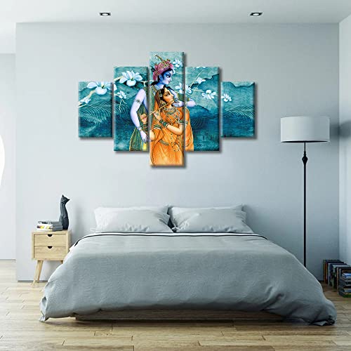 Tumovo 5 Pieces Radha Krishna Wall Art Indian Wall Painting Hindu Lord Pictures Print On Canvas Modern Canvas Prints Vintage Wall Decorations Artwork Framed Poster Office Wall Decor, 60"X40" #TOP1