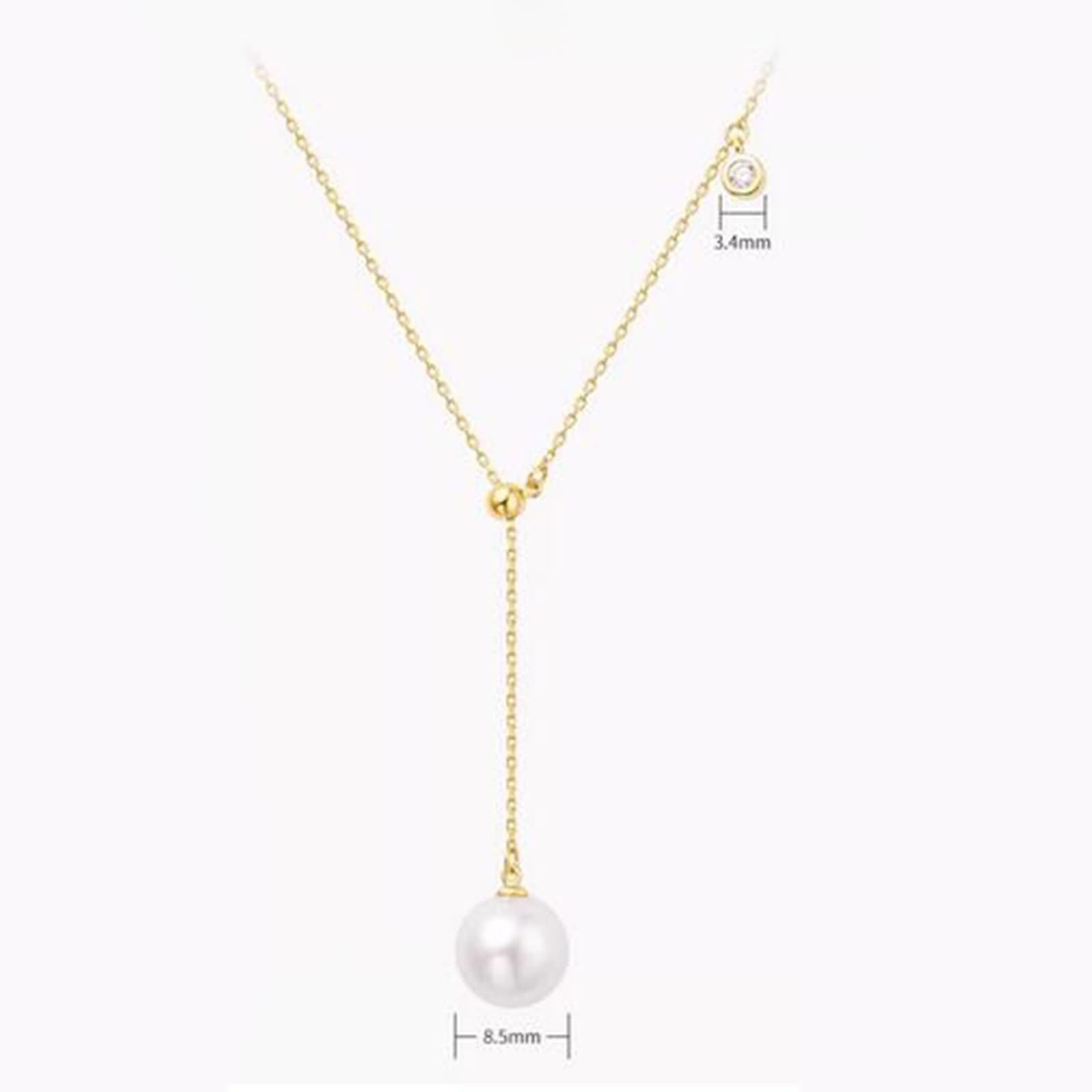 Damski łańcuszek na szyję, naszyjnik w stylu vintage, 8,5 mm, naszyjnik z pereł Y, ze szlifem okrągłym, diamentowym żółtym złotem