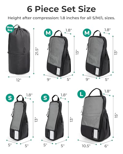 Image of BAGSMART 6 Set Packing Cubes, Expandable Luggage Organizer for Carry On Luggage, Compression and Lightweight Suitcase Organizers for Woman & Man, Black, 6 PCS