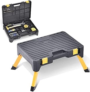Kingrack Step Ladder with Tool Box, Non-Slip One Step Stool, Folding Step Ladder with Storage Box for Kitchen, Home, Truck