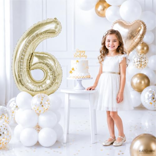 Image of KatchOn, Number 6 Balloon, 40 Inch Champagne Gold Foil Number Balloon