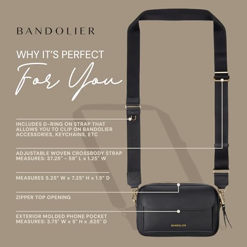 Image of Bandolier Miller Bag | Crossbody Bag for Women & Men | 100% Genuine Pebble Leather, Gold Hardware, Adjustable & Removable Strap, Zipper Top Opening & Exterior Phone Pocket | Perfect for Travel