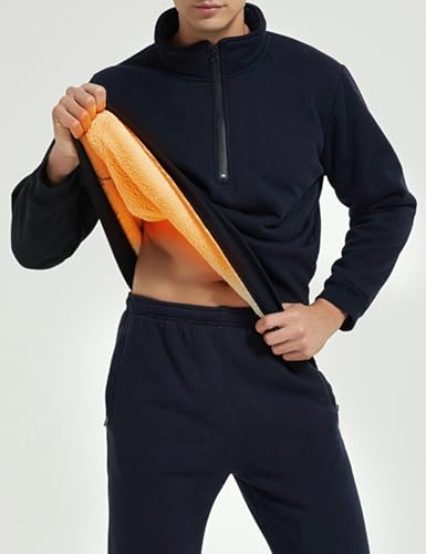 Gihuo Men’s Quarter Zipper Fleece Sherpa Lined Sweatshirt Winter Warm Thick Fashion Pullover Tops Loungewear4