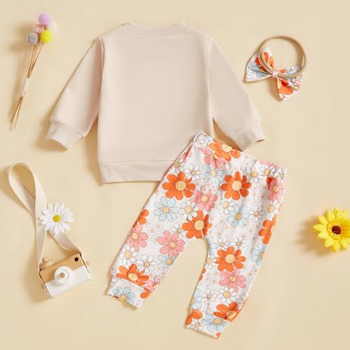 Karuedoo Toddler Baby Girl Clothes Letter Print Long Sleeve Sweatshirt Top Floral Pants Headband Set 3Pcs Fall Winter Outfits3