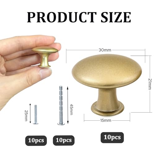 Misuyue Möbelknöpfe Gold, Schrankknöpfe Gold Matt, Schubladenknöpfe, Schrankgriffe Moderne Vintage, 10 Stück 30mm Knöpfe für Schränke, Schublade, Möbel, Küchenschränke, Kleiderschrank