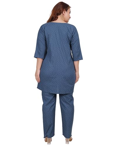 Image of Fabme Women's Cotton Printed Straight Night Suit Set of Top & Pyjama, Relaxed wear, Night wear Dress