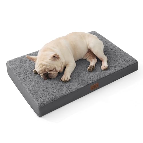 Bedsure Dog Bed Medium Size Dog - Orthopedic Flat Puppy Beds with Removable Washable Cover, Egg Crate Foam Pet Mat, Suitable for Pet Up to 35 lbs