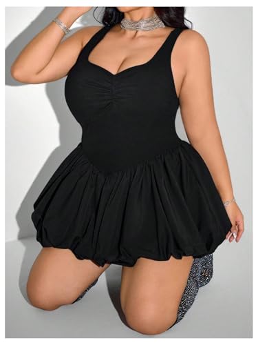 MakeMeChic Women's Plus Size Sleeveless Bubble Dress Ruched Rib Knitted A Line Mini Dresses3