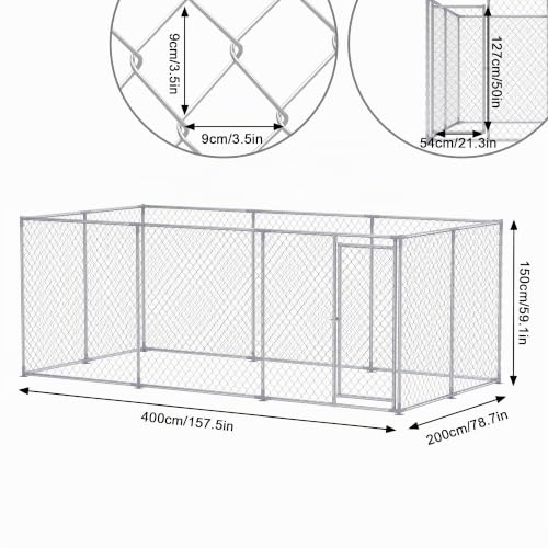 UISEBRT Hundezwinger Hundehütte Outdoor Hundehaus 400x200x150 cm Hundekäfig Welpenlaufstall Verschließbares Riegelsystem und Sicheres Design
