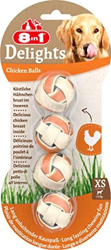 8in1 Delights Chicken Balls XS - gesunder Kausnack für Hunde, hochwertiges Hähnchenfleisch eingewickelt in Rinderhaut, 4 Stück