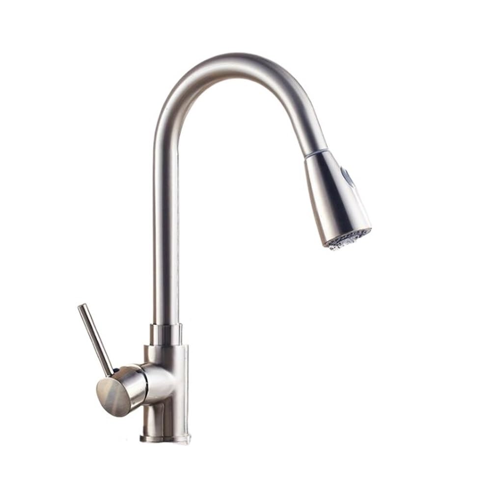 Blyqxs Nickel Kitchen Faucets Single Handle Pull Out Kitchen Tap Single Hole Handle 360 Rotate Crane Chrome Hot Cold Sink Mixer Xt-192(Nickel)
