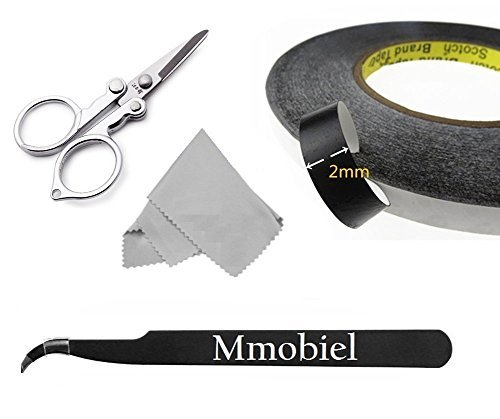 Double Sided Layer Adhesive Sticky Glue Tape Sticker 2mm Wide and 50 meter long for use in Tablets Mobile Phone Touchscreen Digitizer LCD Screen Display Glass Professional kit incl. 1 pair of Tweezers 1 Cleaning Clotch and 1 pair of Special Scissors
