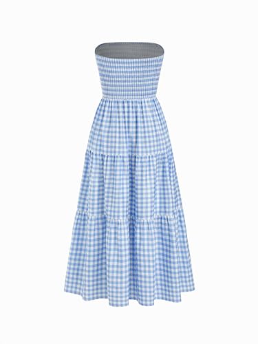 Image of CIDER Women's Strapless Dress with Pockets Tube Striped Long Midi Dresses A Line Beach Vacation Casual Summer Outfits