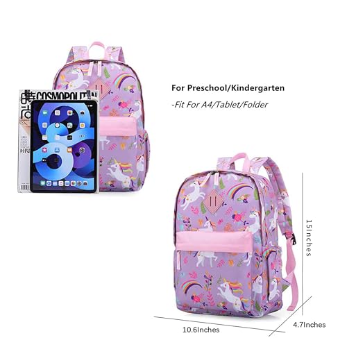 KK CRAFTS Preschool Backpack Kindergarten Little Kids Toddler Elementary School Backpacks for Boys and Girls with Chest Strap(15Inch, Purple Unicorn)4