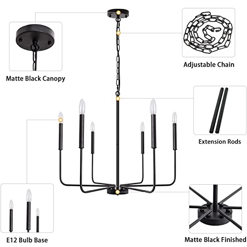 Ljhhowe Black Chandelier 6 Light Modern Farmhouse Chandelier For Dining Room Lighting Fixtures Hanging, Rustic Industrial Candle Chandeliers Light Fixture For Foyer Kitchen Living Room #TOP6