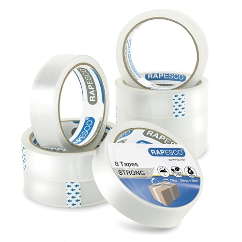 Rapesco 1808 Transparente Klebebandrollen, 25 mm x 66 m, Klare Nachfüllpackung, 8 Stück