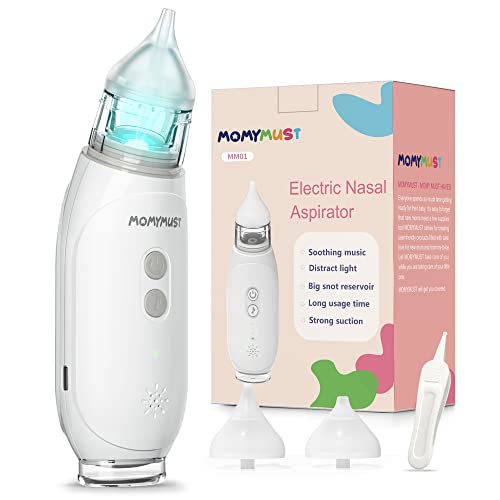 Image of Nasal Aspirator for Baby, MOMYMUST Electric Baby Nose Cleaner with Self-Cleaning Function, Baby Nasal Aspirator with 3 Levels of Suction, Music and Light, 2 Nose-Tips, 60 Days Use Time
