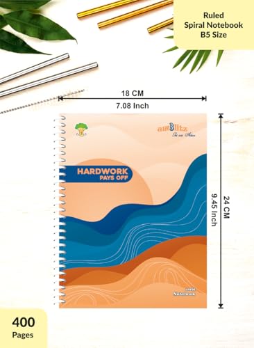 Image of amblitz Spiral Notebook | 18 X 24 CM | B5 Size | School /College Students's Choice for Note Making |70 GSM Thick White Paper | Diary Size | Personal & Office Use | (400 Pages, RULED Notebook)