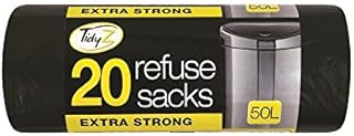 20 Heavy Duty Extra Strong 50L Black Refuse Sacks, Bin Liners, BinBags