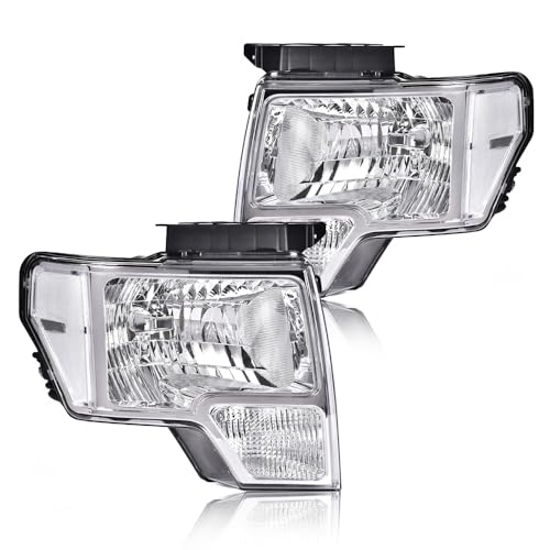 Image of GRAND ORANGE Pair Headlights Assembly, Compatible with Ford F150 2009-2014, Left Driver & Right Passenger 2PCS Headlamps, Clear Lens Chrome Housing Clear Reflector, DL3Z13008A FO2502289