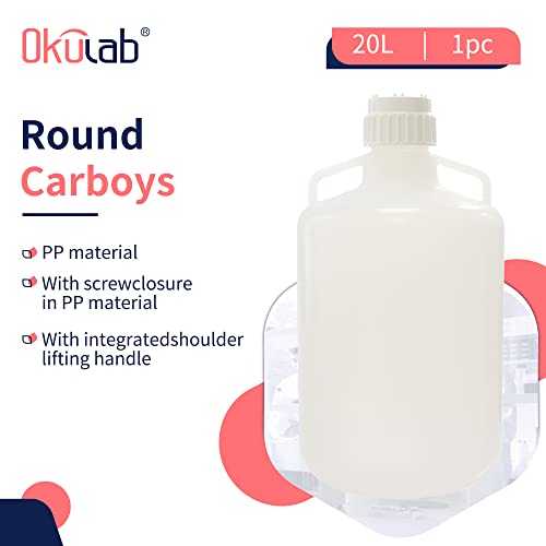 image for Okulab 5.2 Gallon Jug, Heavy Duty Plastic Jug, PP Material Round Carbo