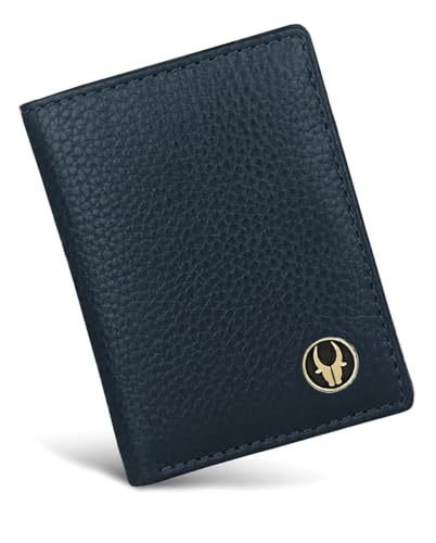 Image of WildHorn RFID Protected Genuine Leather Wallet for Men I 4 Card Slots I 2 Slip Pockets I 1 Currency Compartment (Blue)